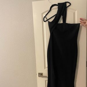 Missguided- Black, fitted evening gown with one strap. Size 12